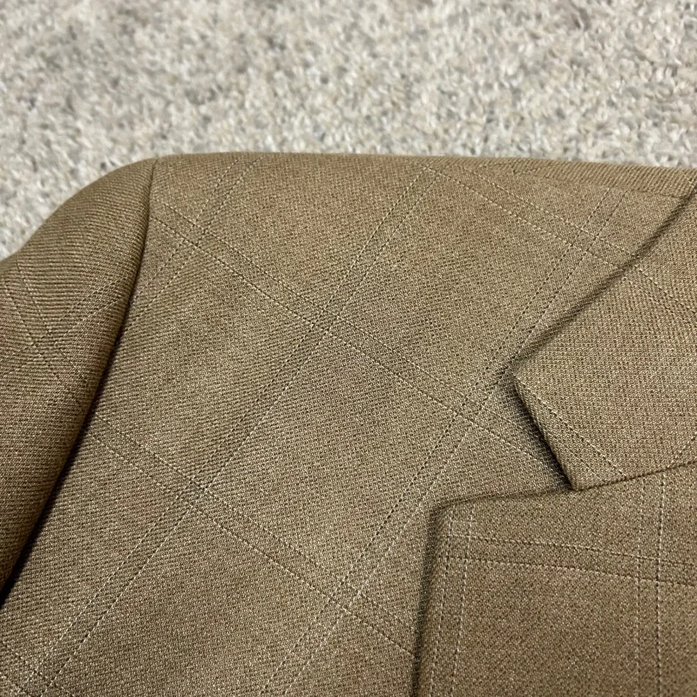 Ralph‎ Lauren Sport Coat Blazer 46L Tan Silk Wool Windowpane Two Button